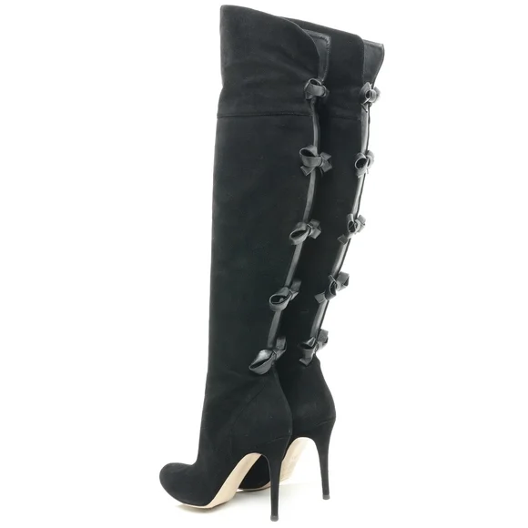 Valentino Bowtie Back Suede Leather OTK Over the Knee Boots Women EU 36.5 Black - Picture 6 of 13